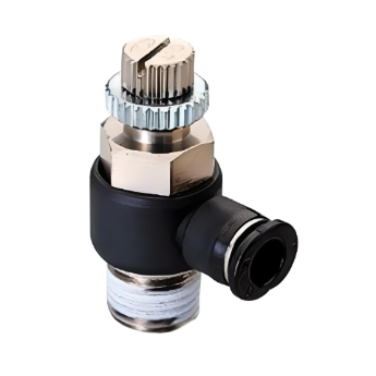 Push To Connect Flow Control Valve Elbow 5/32" Tube x M5 (Meter In) - Compact