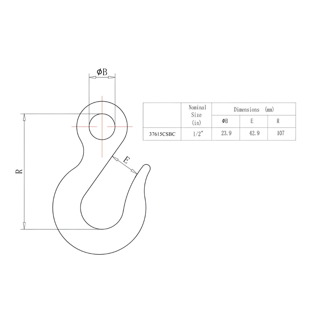 1/2" Eye Slip Hook (6500 lbs) - Carbon Steel