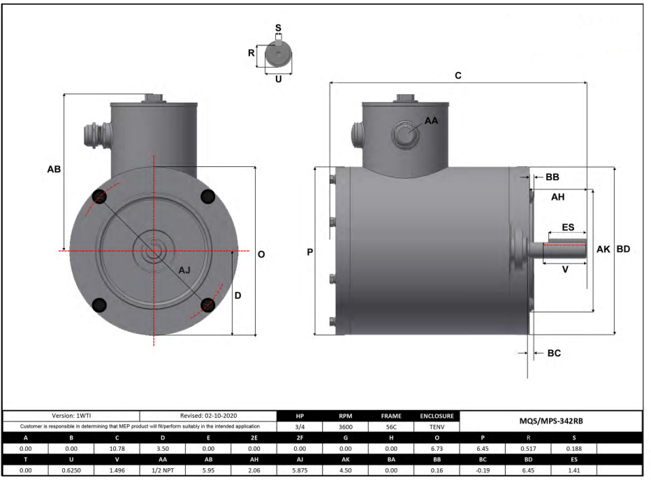 Max Motion MPS-342RB | NEMA Motor 3/4HP, 3600RPM, 575V, Frame 56C, TENV, Round Body Base