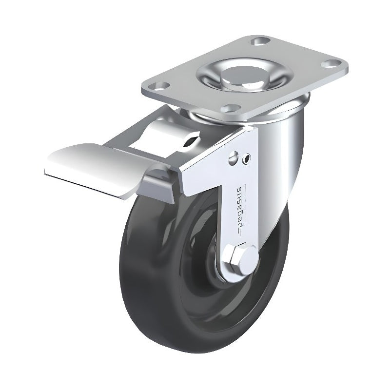 Polypropylene Black Caster 3" x 1-1/4" Swivel Total Lock Brake (TB) 200 lbs Annular Ball Bearing P12 Series