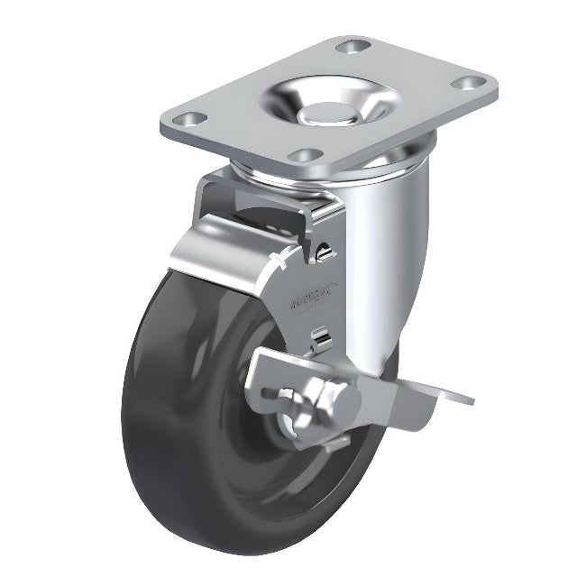 Polypropylene Black Caster 3" x 1-1/4" Swivel Wheel Brake (WB) 200 lbs Annular Ball Bearing P12 Series