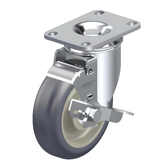 Polyurethane Grey Caster 3-1/2" x 1-1/4" Swivel Wheel Brake (WB) 325 lbs Annular Ball Bearing P12 Series