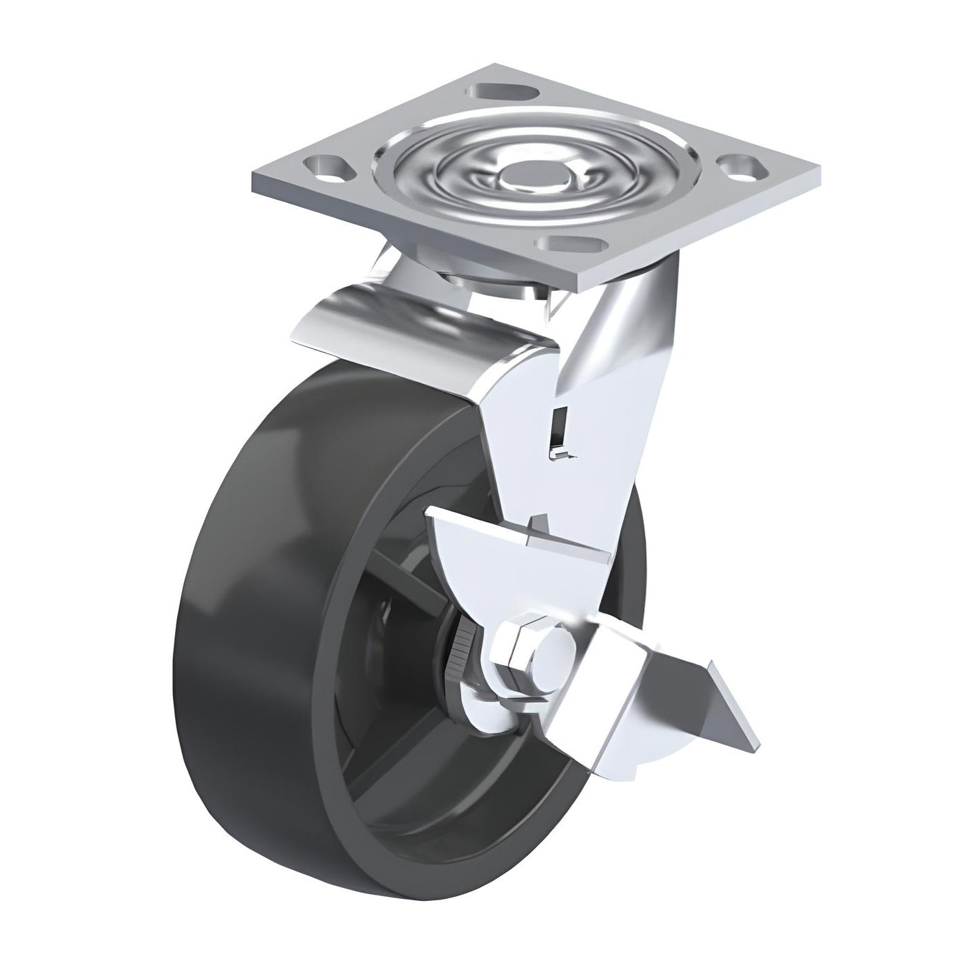 Polypropylene Black Caster 8" x 2" Swivel Wheel Brake (WB) 900 lbs Roller Bearing P21 Series