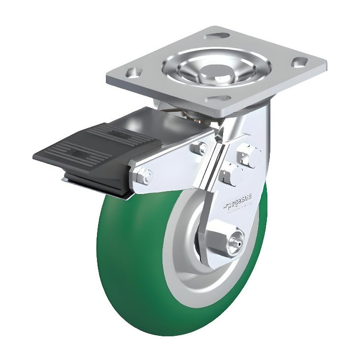 Polyurethane Green Caster 6" x 2" Swivel Total Lock Brake (TB) 1250 lbs Precision Ball Bearing P21 Series