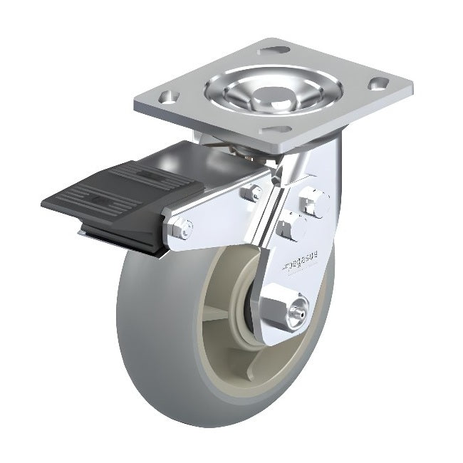 Round ElastiSoft Gray Caster 8" x 2" Swivel Total Lock Brake (TB) 600 lbs Roller Bearing P21 Series