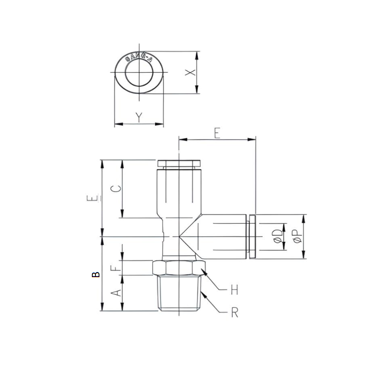 Push to Connect Run Tee 5/16" Tube x 1/4" NPT