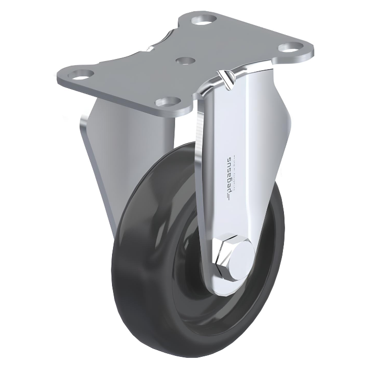 Polypropylene Black Caster 3" x 1-1/4" Rigid 200 lbs Delrin® Bearing P12X Series