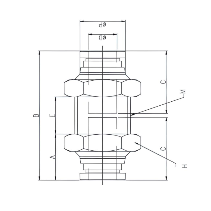 Bulkhead Union 12mm Tube Push to Connect - Brass