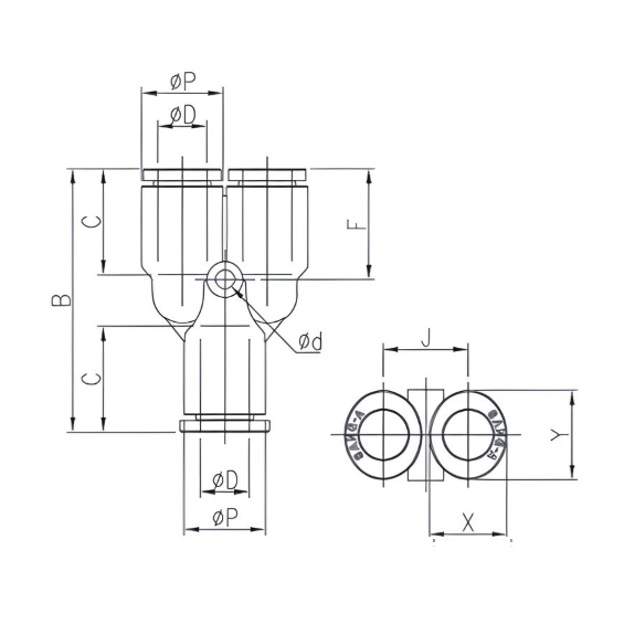 Push to Connect Wye "Y" Union 3/8" x 3/8" Tube OD