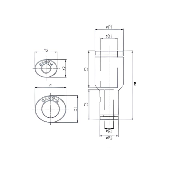 Push to Connect Straight Union Reducer 3/8" x 5/16" Tube OD