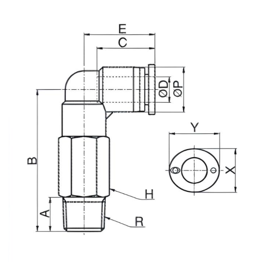 Union Long Elbow Fitting 3/8" Tube x 3/8" BSPT (R) Male