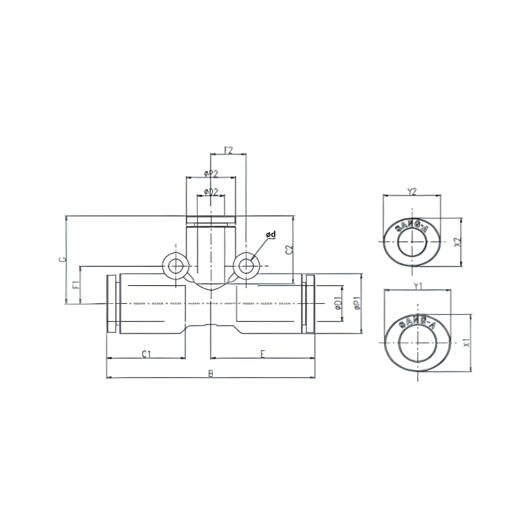 Push to Connect Tee Union Reducer 12mm Tube x 10mm Tube