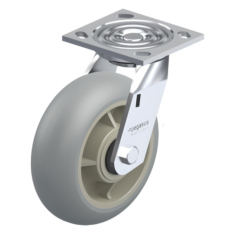 Round ElastiSoft Gray Caster 8" x 2" Swivel 600 lbs Roller Bearing P21 Series