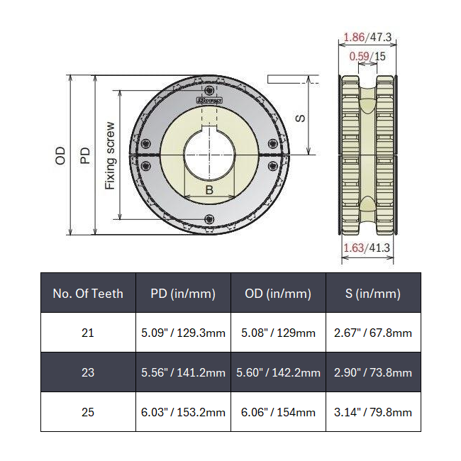 Split Conveyor Sprocket With Guides (Machined) Series 820 - 1" Bore