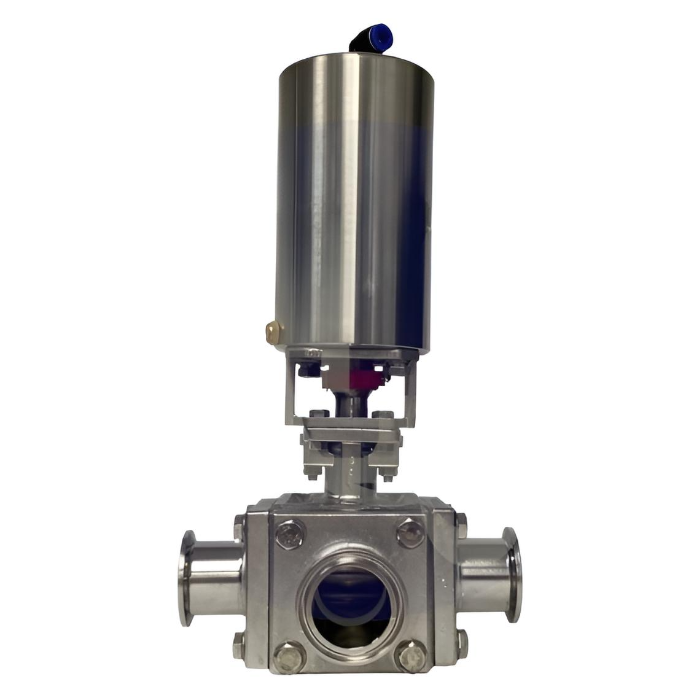 Tri-Clamp L-Port 3 Way Ball Valve W/ Actuator - SS 316