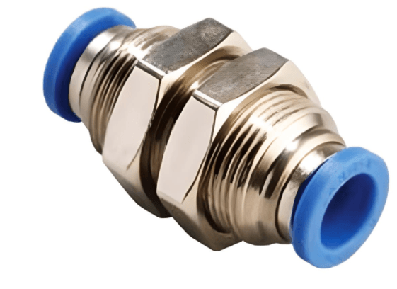 Bulkhead Union 6mm Tube Push to Connect - Brass - Forces Inc