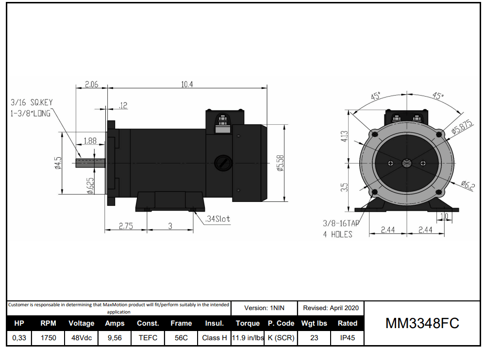 DC Motor 1/3HP, 1750RPM, 48V (DC), Frame 56C, TEFC | MM3348FC - Forces Inc