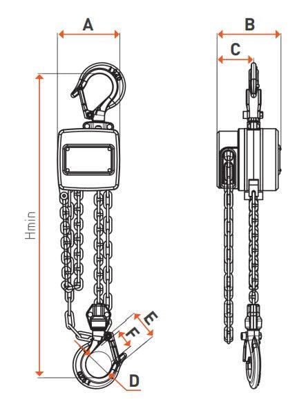 Heavy-Duty Compact Chain Block Hoist - 0.5T - 10 ft - Forces Inc
