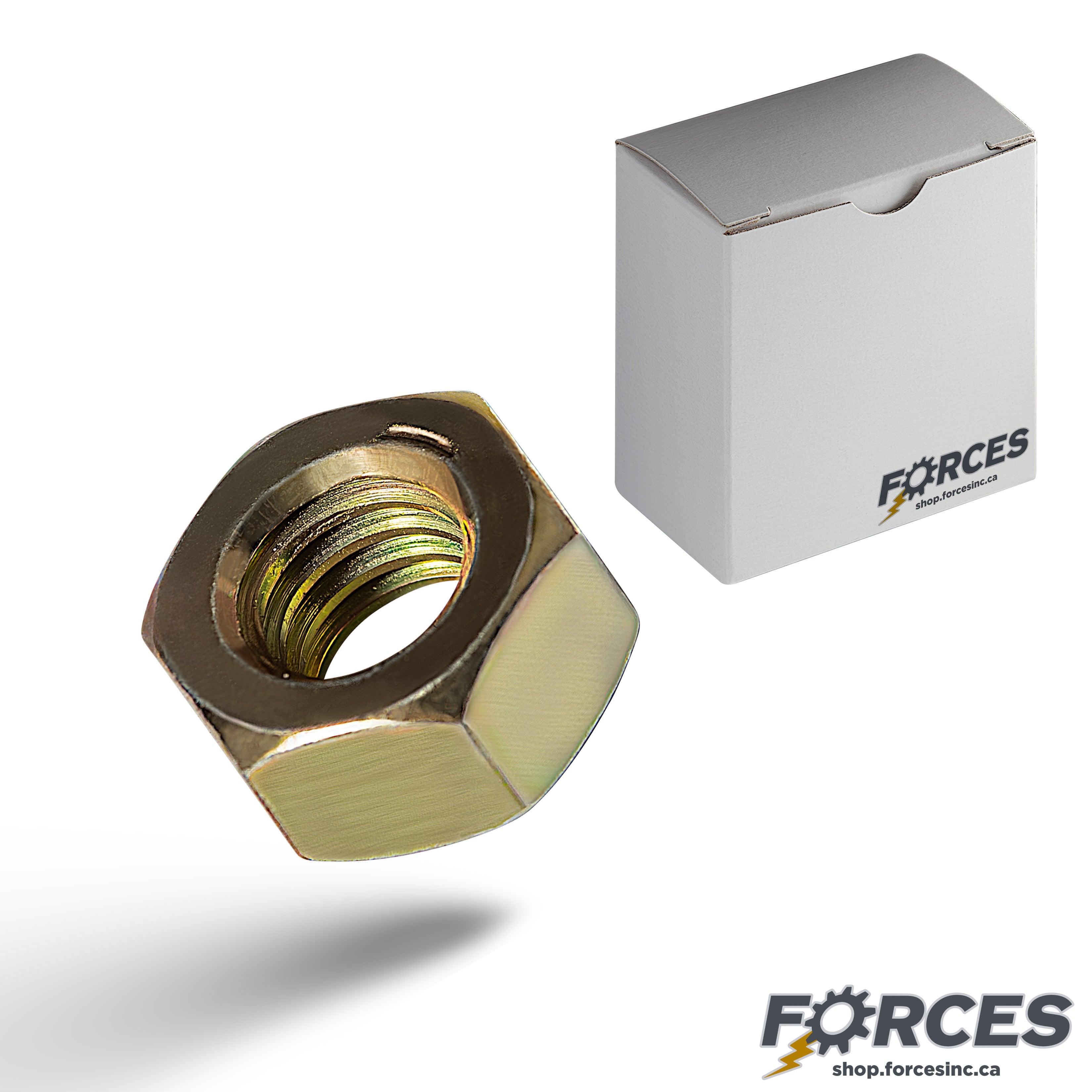 Hex Nut 1/2-20 Zinc Yellow Grade 8 (50/Box) - Forces Inc