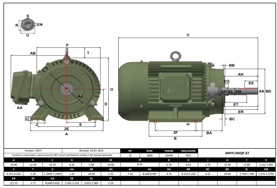 Pump - JM Motor 15HP, 1800RPM, 575V, Frame 254JM, TEFC | JMPP-37 - Forces Inc