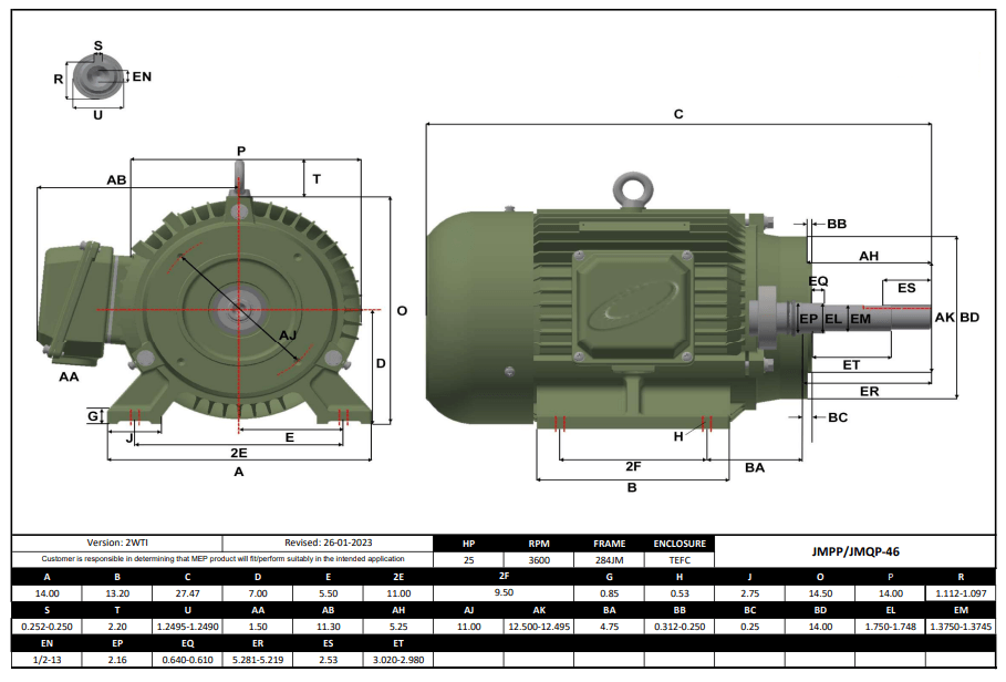 Pump - JM Motor 25HP, 3600RPM, 575V, Frame 284JM, TEFC | JMPP-46 - Forces Inc