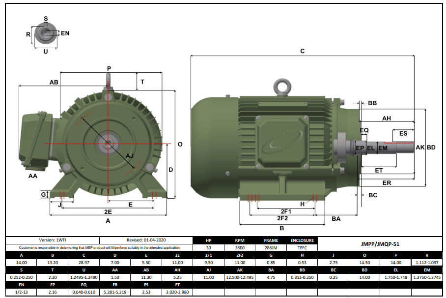 Pump - JM Motor 30HP, 3600RPM, 575V, Frame 286JM, TEFC | JMPP-51 - Forces Inc