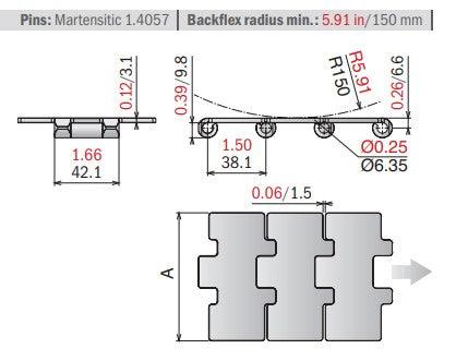Series 815 Table Top Chain, Straight 4-1/2" Wide (SSE) - 10ft | SSE 815 K450 - Forces Inc