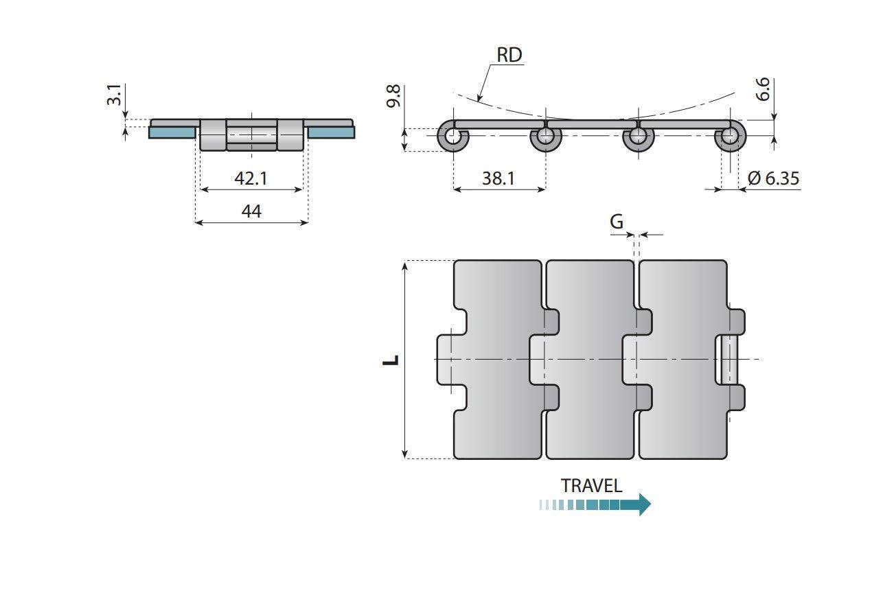 Series 815 Table Top Chain, Straight 7-1/2" Wide (CS) - 10ft | S 815 K750 - Forces Inc