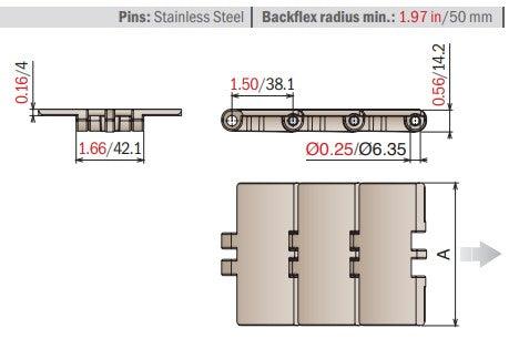 Series 820 Table Top Chain, Straight 2-1/2" Wide (LF) - 10ft | LF 820 K250 - Forces Inc