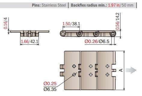 Series 820 V Table Top Chain, Straight 4-1/2" Wide (LF) - 10ft | LF 820 V2 K450 - Forces Inc