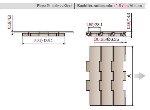 Series 821 Table Top Chain, Straight 12" Wide (LF) - 10ft | LF 821 K1200 - Forces Inc