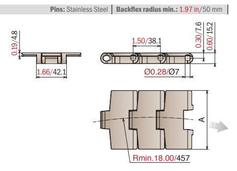 Series 879 M Table Top Chain, Sideflexing 3-1/4" Wide (LF) - 10ft | LF 879 M K325 - Forces Inc