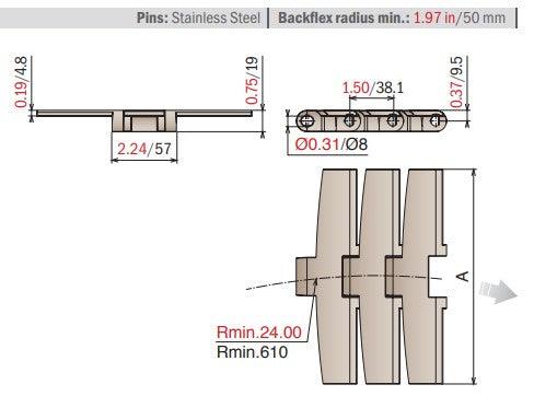 Series 882 M Table Top Chain, Sideflexing 7-1/2" Wide (LF) - 10ft | LF 882 M K750 - Forces Inc