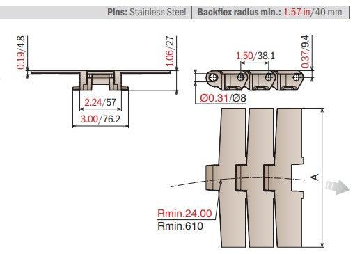 Series 882 TAB Table Top Chain, Sideflexing 12" Wide (NG) - 10ft | NG 882 TAB K1200 - Forces Inc