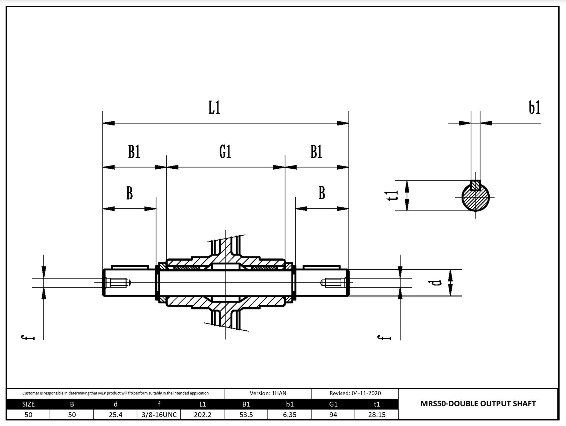 Size 50 304SS Double Output Shaft 1" - Forces Inc