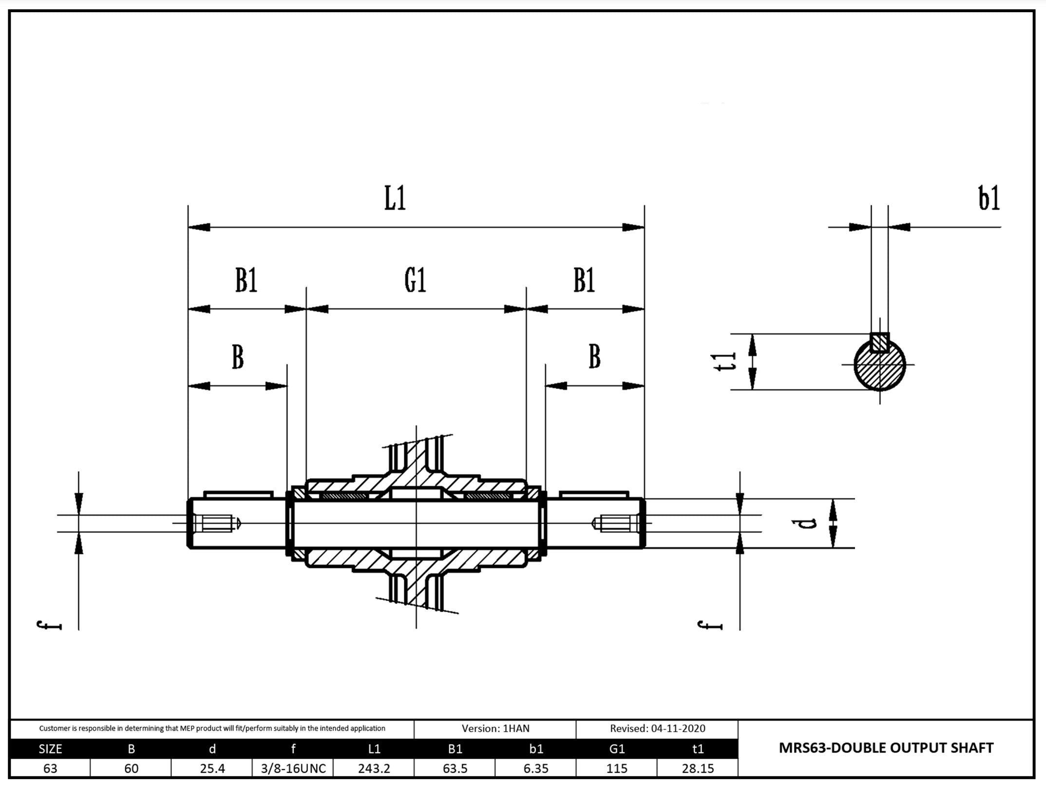 Size 63 304SS Double Output Shaft 1" - Forces Inc