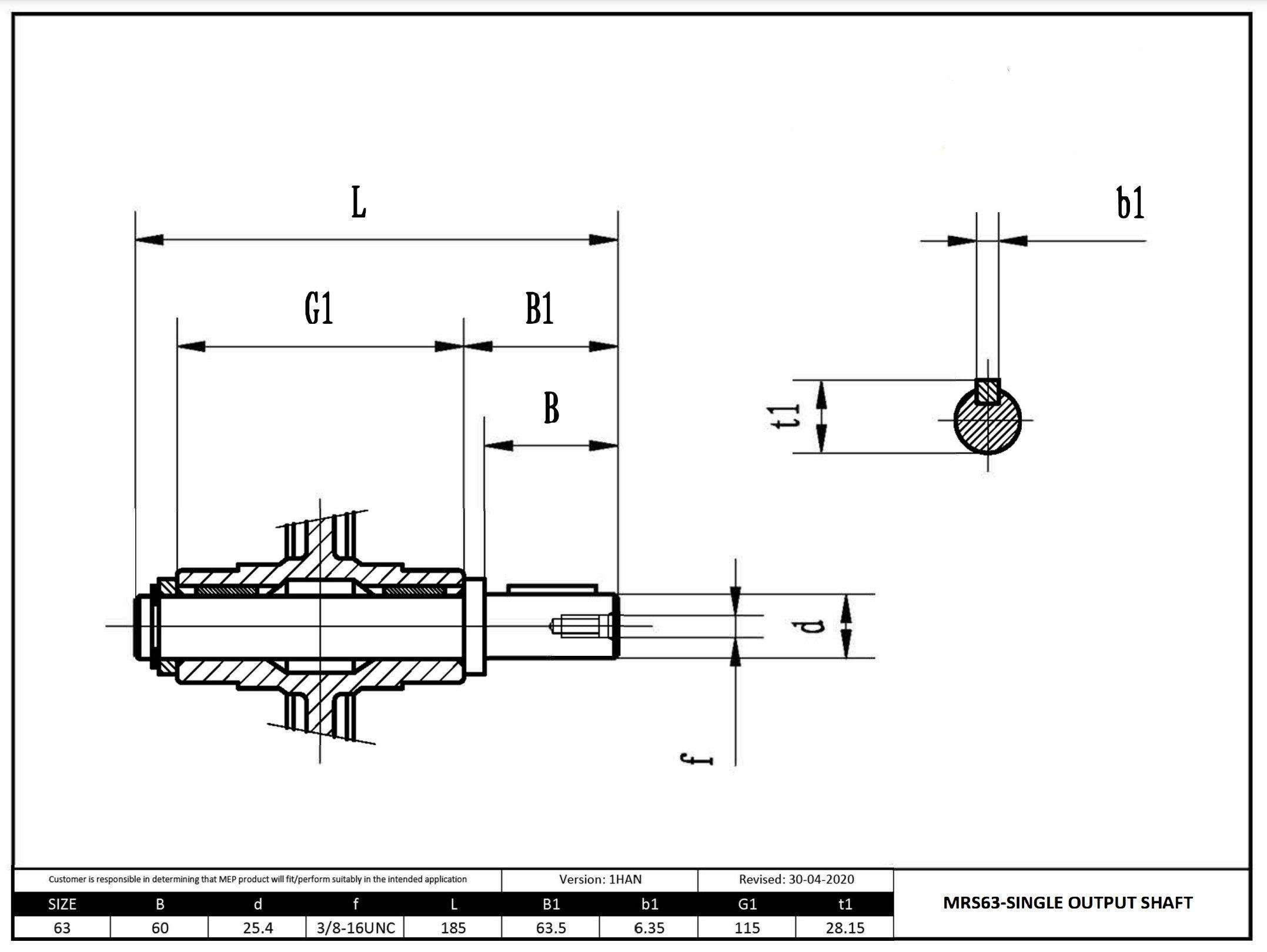 Size 63 304SS Single Output Shaft 1" - Forces Inc