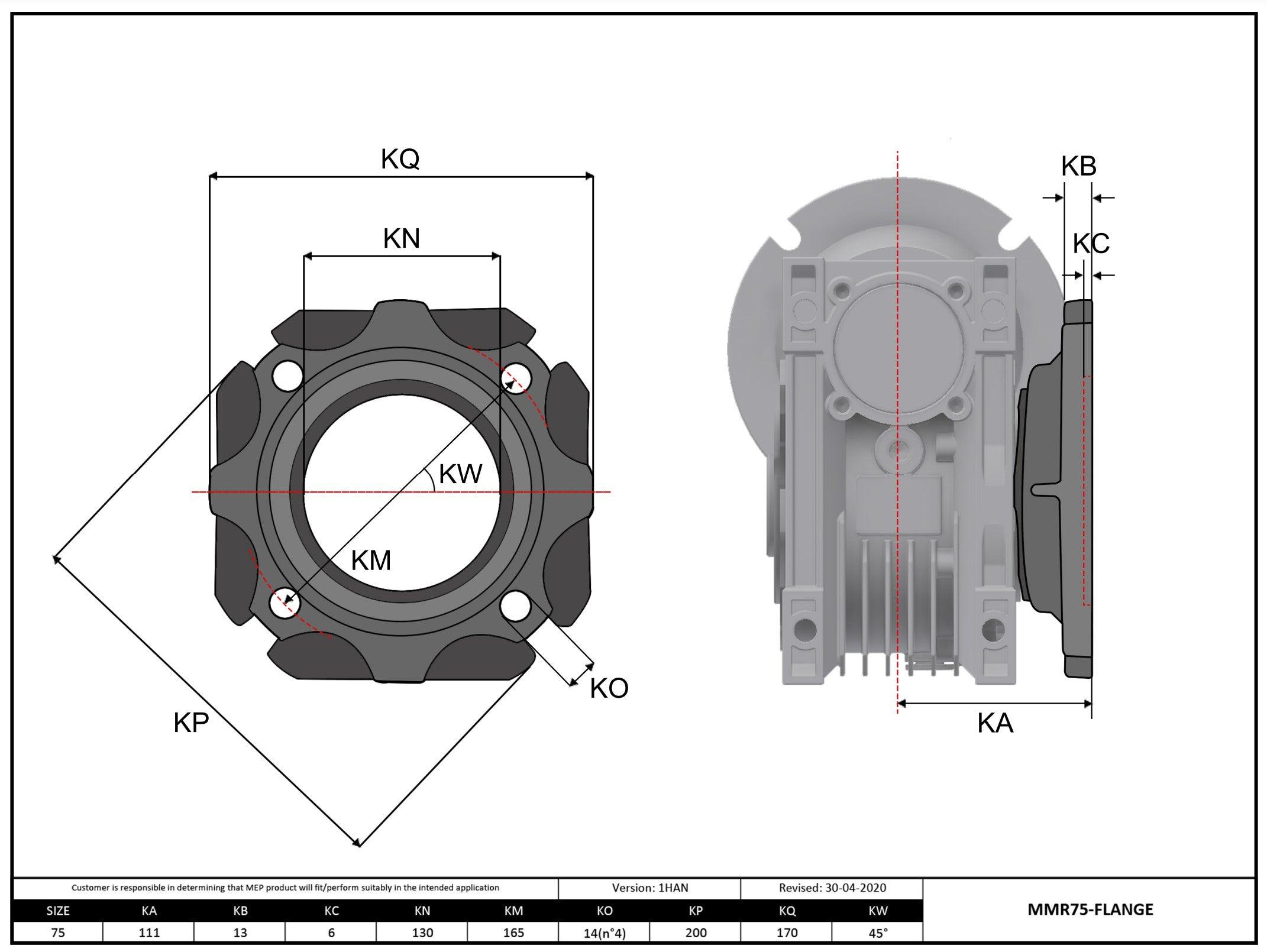Size 75 Output Flange FA - Forces Inc