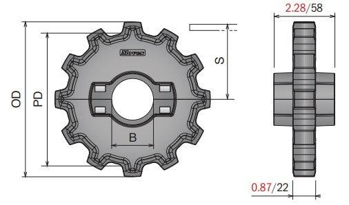 Split Idler Conveyor Sprocket (Molded) Series 882 (Bevel/TAB) - 1-1/2" Bore, 10 Teeth - Forces Inc