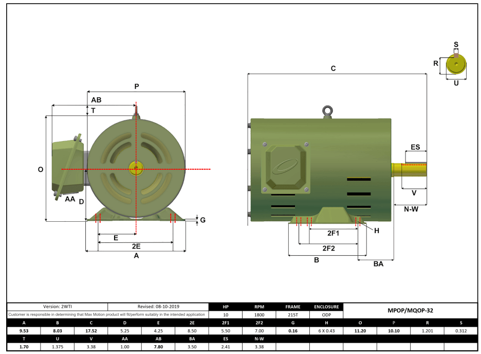 T-Frame Motor 10HP, 1800RPM, 575V, Frame 215T, ODP, Rolled Steel | MPOP-32 - Forces Inc