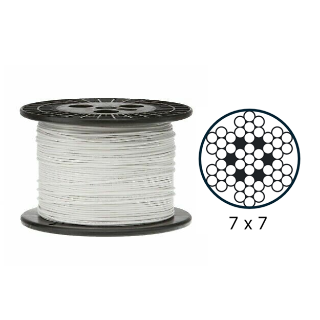 1/16" Vanguard® Coated Wire Rope 7 x 7 - Stainless Steel 304 White Coating