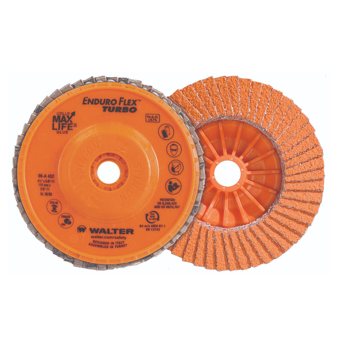 06A452 | ENDURO-FLEX™ TURBO Flap Disc 4-1/2", 5/8"-11 Arbor, 36/60 Grit, Type 27S