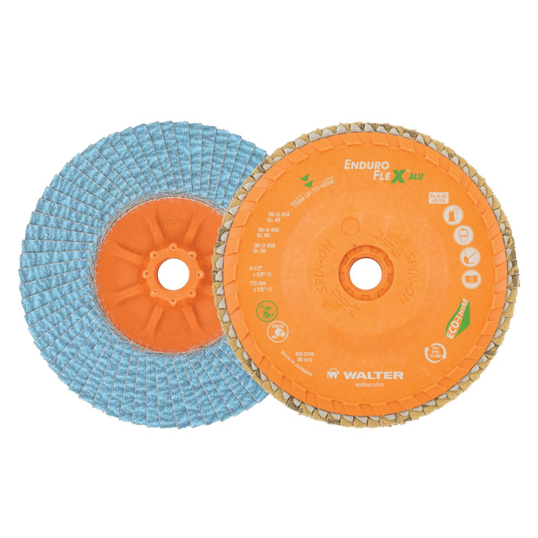 06U454 | ENDURO-FLEX™ ALU Flap Disc 4-1/2", 5/8"-11 Arbor, 40 Grit, Type 27S