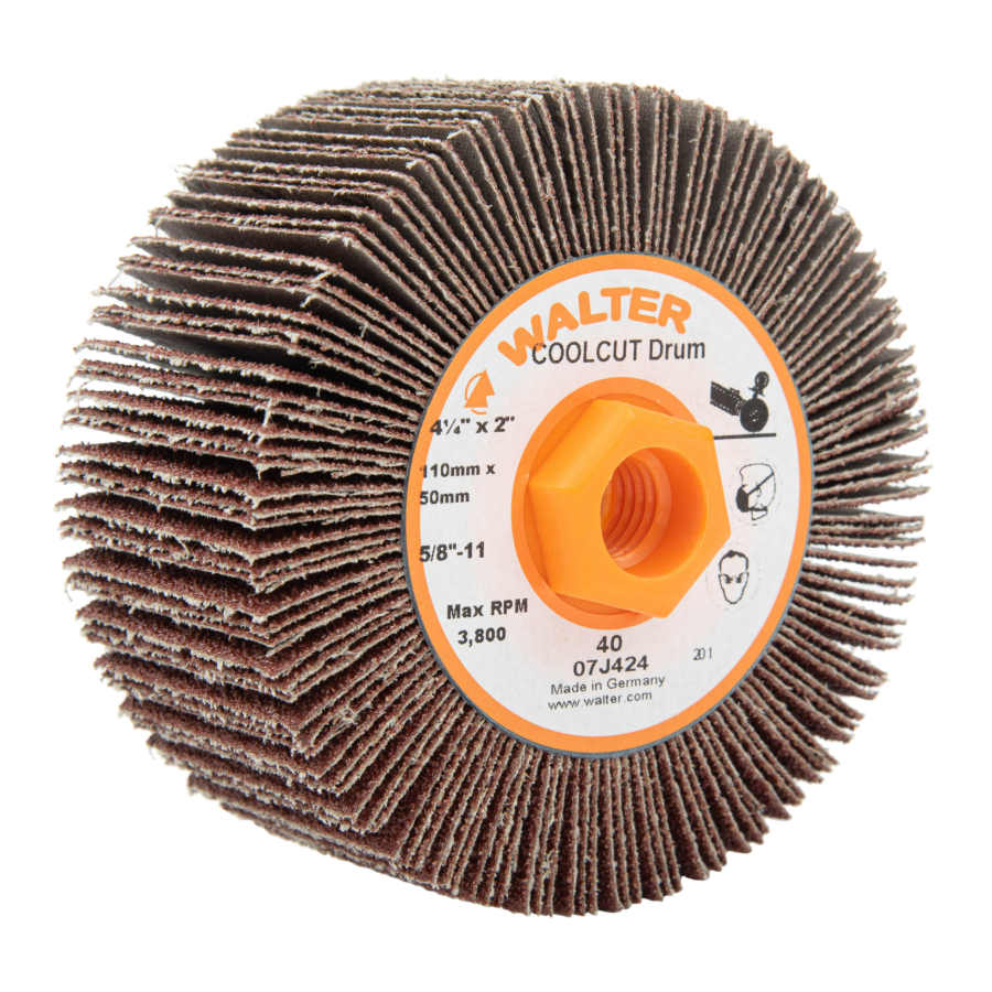 07J424 | COOLCUT™ Flap Drum 4-1/4" x 2", 5/8"-11 Arbor, 40 Grit, Cloth