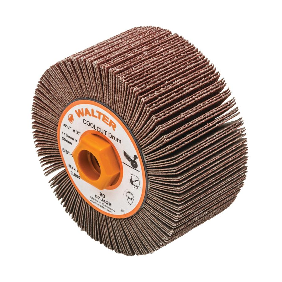 07J428 | COOLCUT™ Flap Drum 4-1/4" x 2", 5/8"-11 Arbor, 80 Grit, Cloth