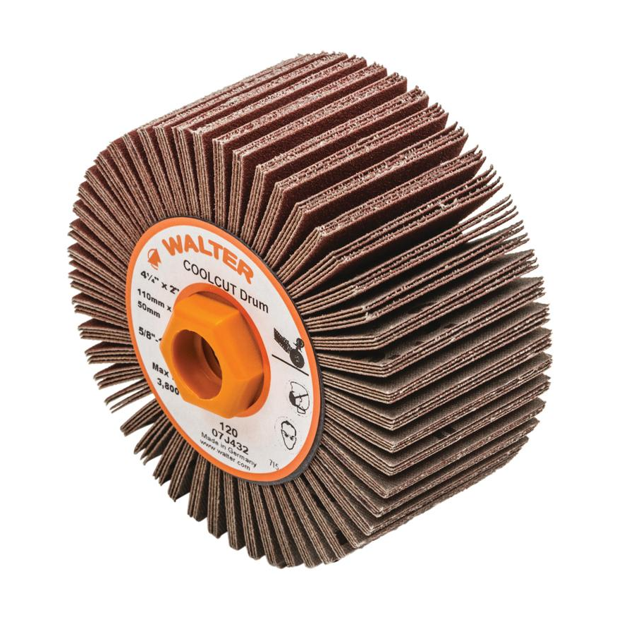 07J432 | COOLCUT™ Flap Drum 4-1/4" x 2", 5/8"-11 Arbor, 120 Grit, Cloth