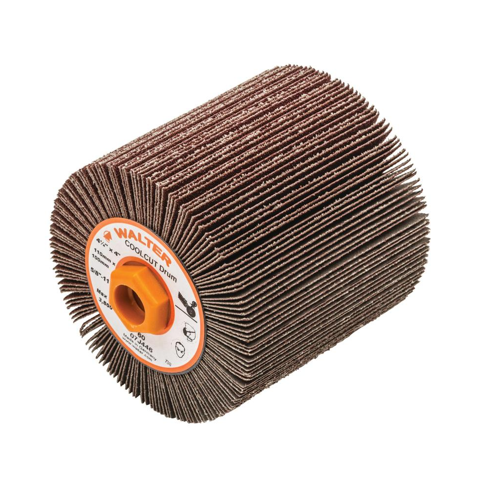 07J446 | COOLCUT™ Flap Drum 4-1/4" x 4", 5/8"-11 Arbor, 60 Grit, Cloth