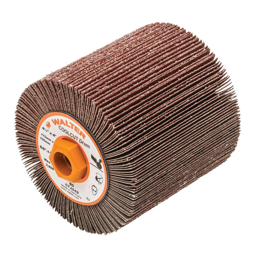 07J448 | COOLCUT™ Flap Drum 4-1/4" x 4", 5/8"-11 Arbor, 80 Grit, Cloth