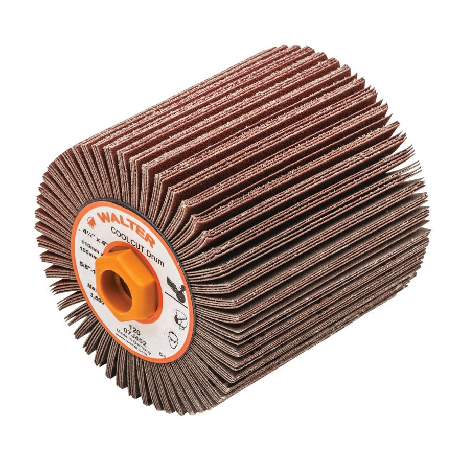 07J452 | COOLCUT™ Flap Drum 4-1/4" x 4", 5/8"-11 Arbor, 120 Grit, Cloth