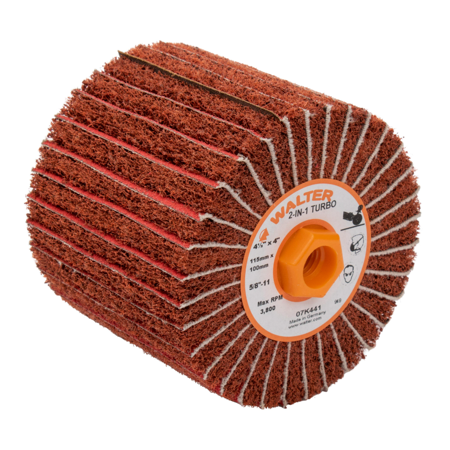 07K441 | TWO-IN-ONE™ TURBO Drum 4-1/2" x 4", 5/8"-11Arbor, 60 Grit, Non-Woven and Cloth